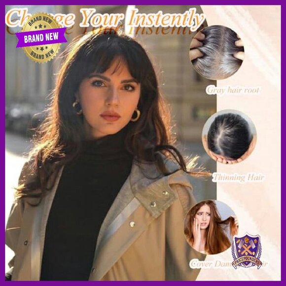18 Inch Synthetic Hair Topper with Bangs 360 Coverage Clip In